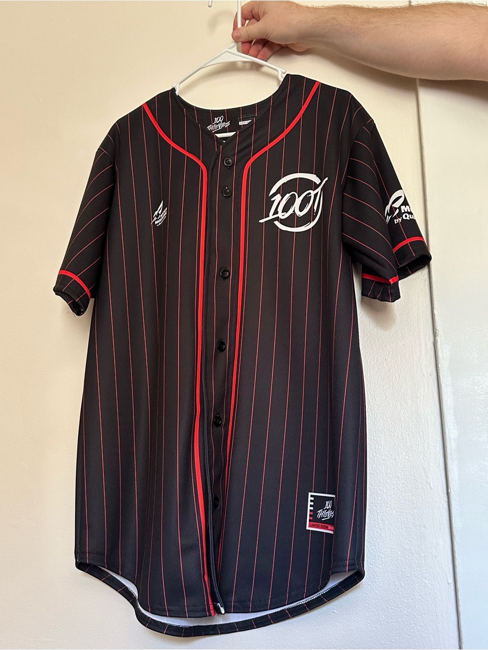 100 Thieves Men’s Black Jersey with Red Pinstripes